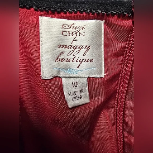 Suzi Chin for Maggy Boutique Red Strapless Silk Midi Dress Size 10 - Picture 3 of 10